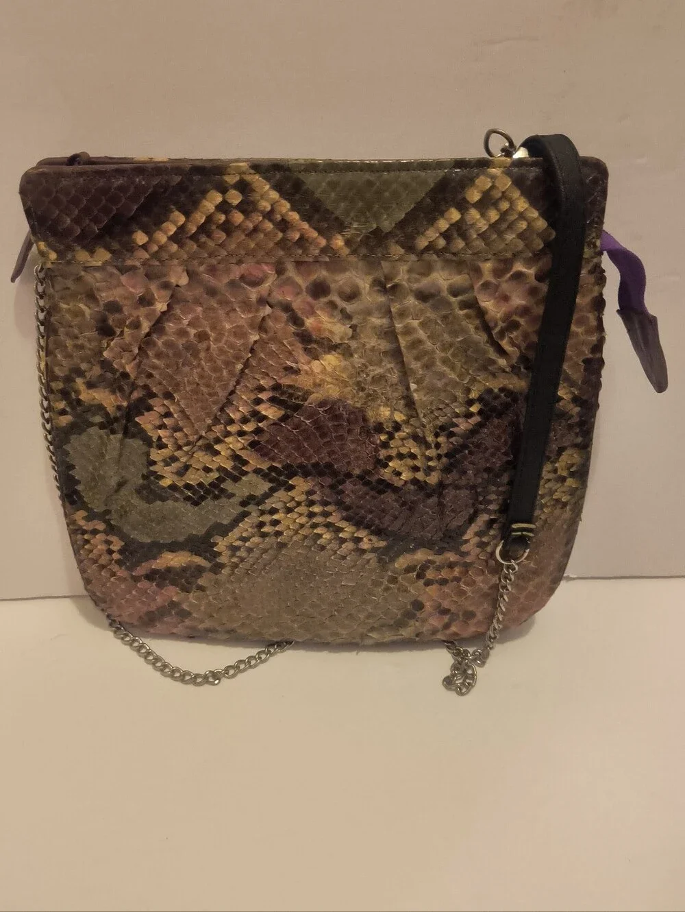 Vintage Multi-Tone Python Print Leather Crossbody / Clutch Bag